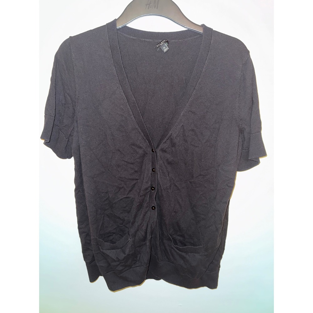 Talbots Woman Black Short Sleeve Cardigan V-Neck Button Front Sweater 1X